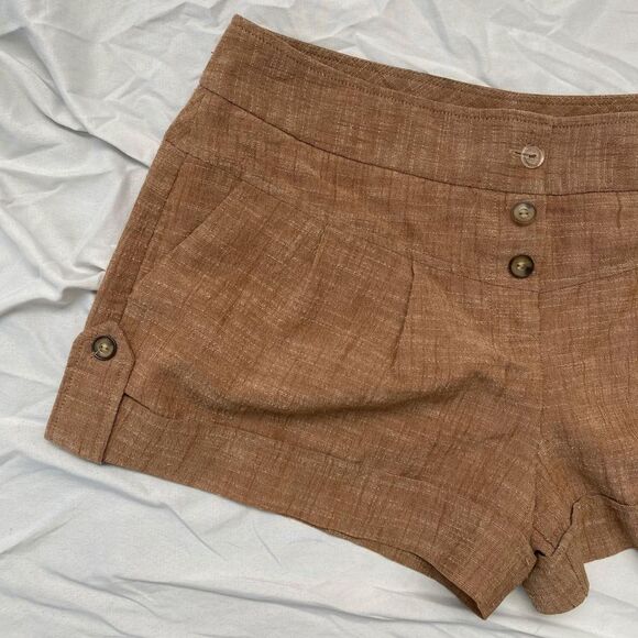 Iz Byer Early 2000's Brown Tan Linen Look Ultra Short Micro Shorts Size 11 / M - Picture 2 of 5